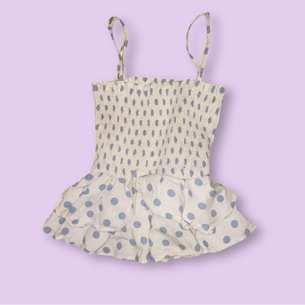 Zara Blue and White Polka Dot Cropped Tank Top